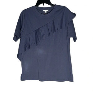 JOH Blue Women’s Asymmetric Ruffled Short Sleeve Blouse Size S